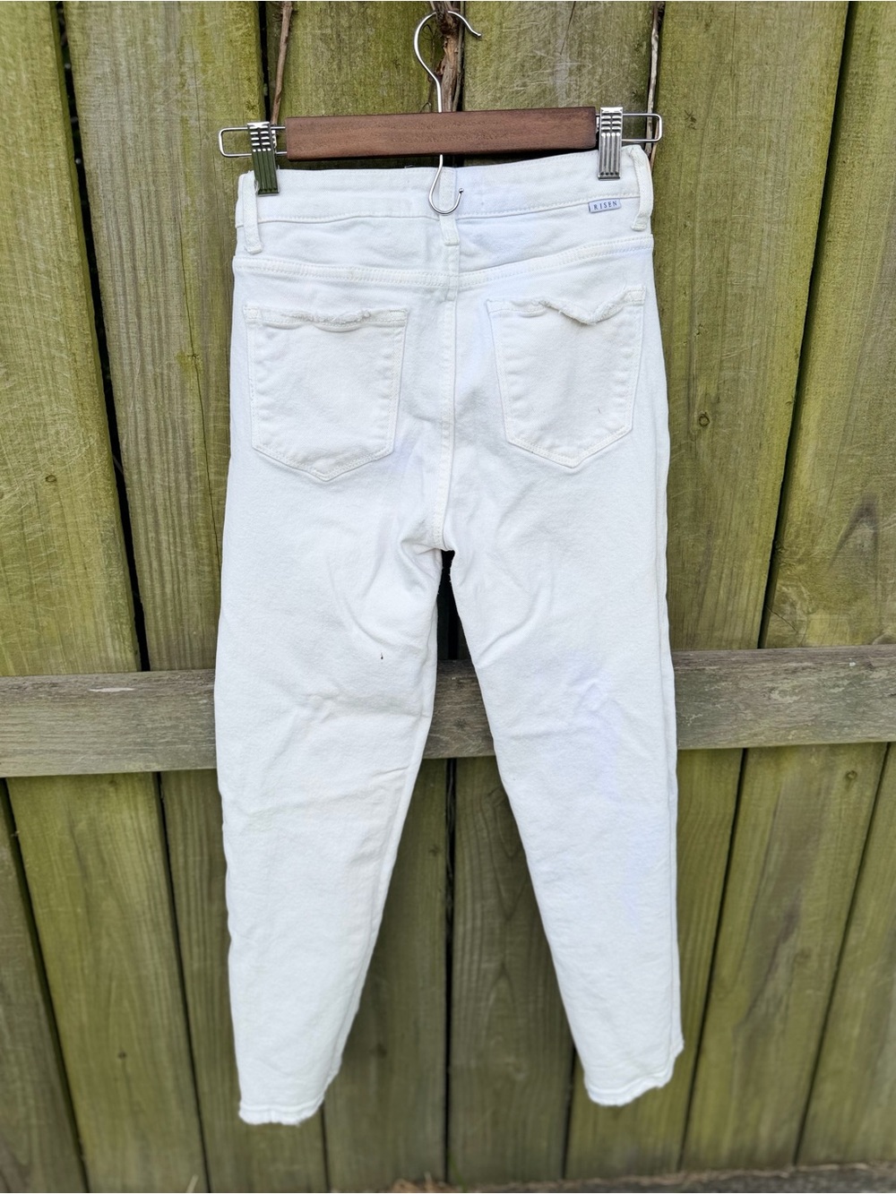 Risen High-Rise Button-Fly White Jeans View 6